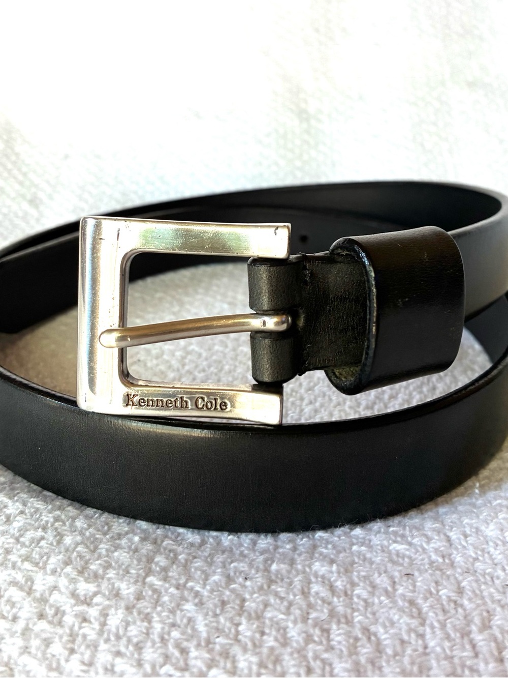 Kenneth Cole Black Italian Leather Belt with Silver-Tone Buckle